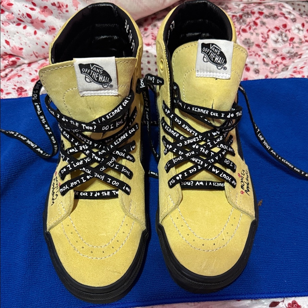 Vans High-Top Sneakers in Bright Yellow with Black Accents